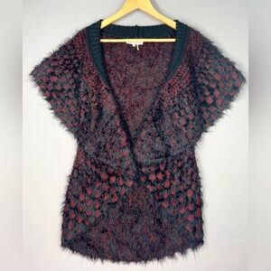 Liquid by Sioni Black and Red Fuzzy Circle Sweater Vest